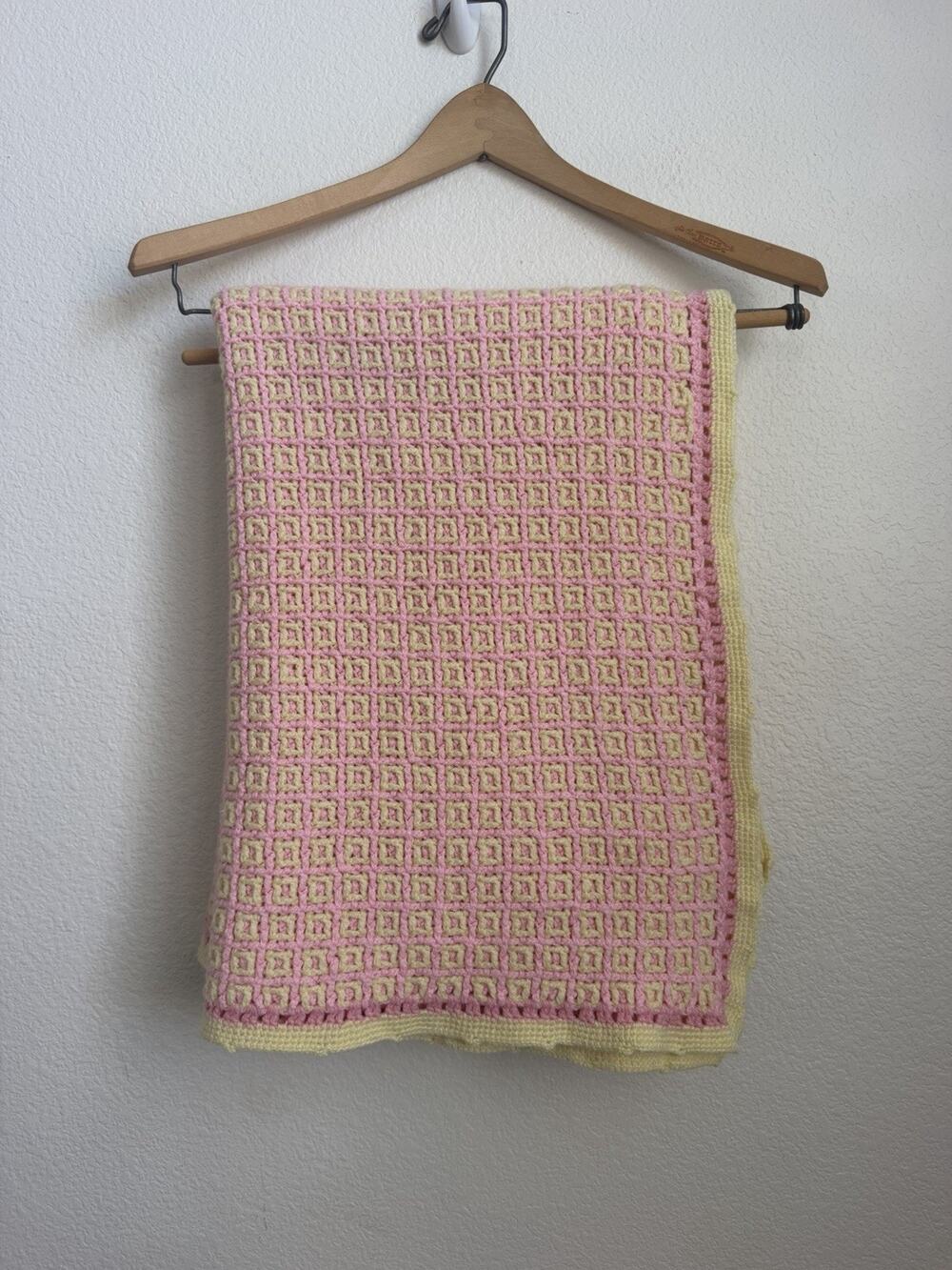 Baby Blanket Handmade Crochet Pink And Yellow "Pink Lemonade" 49”x34”